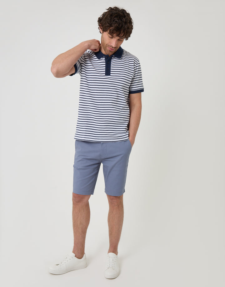 Threadbare Popcorn Stripe Cotton Polo Shirt in Navy - full body