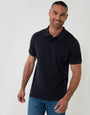 Threadbare Textured Cotton Polo Shirt in Navy - front view