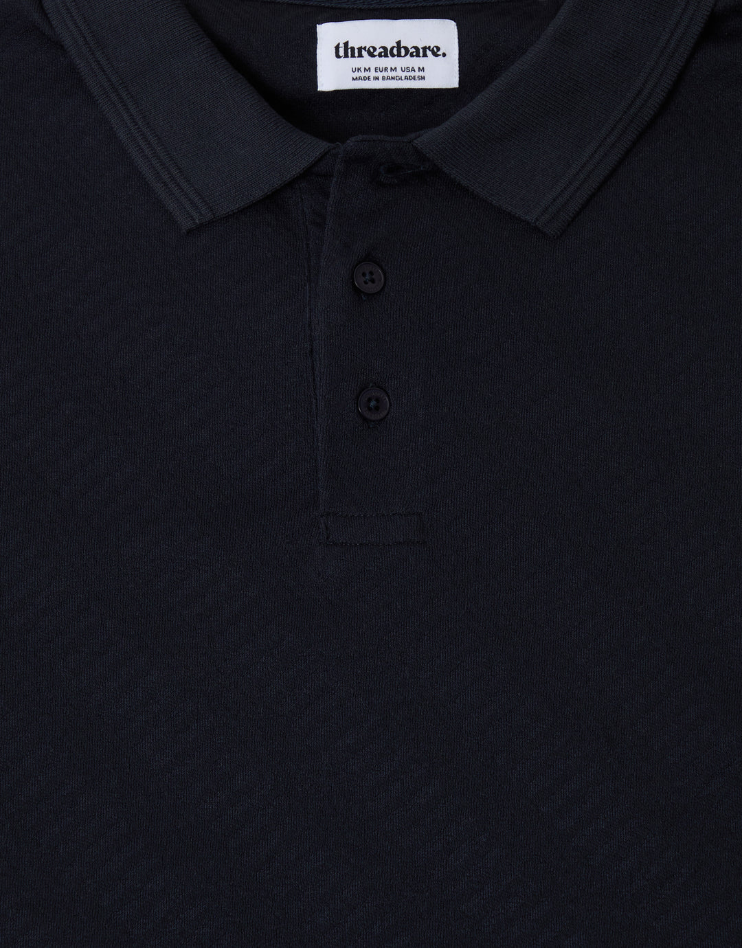 Threadbare Textured Cotton Polo Shirt in Navy - detail
