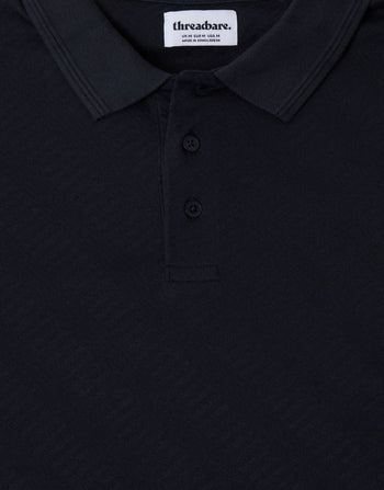 Threadbare Textured Cotton Polo Shirt in Navy - detail