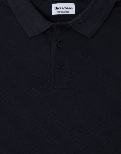 Threadbare Textured Cotton Polo Shirt in Navy - detail
