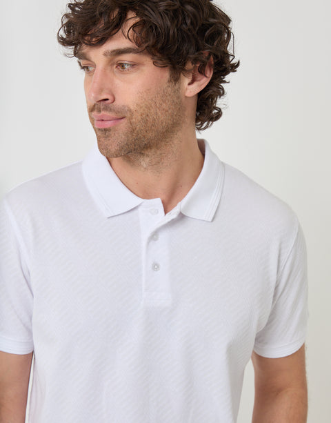 Threadbare Textured Cotton Polo Shirt in White - front close