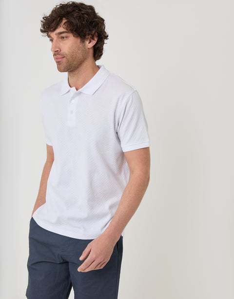 Threadbare Textured Cotton Polo Shirt in White - front view