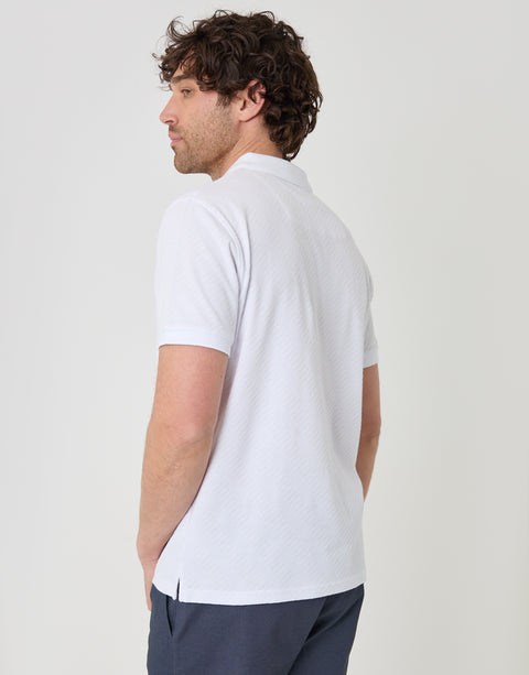 Threadbare Textured Cotton Polo Shirt in White - back view