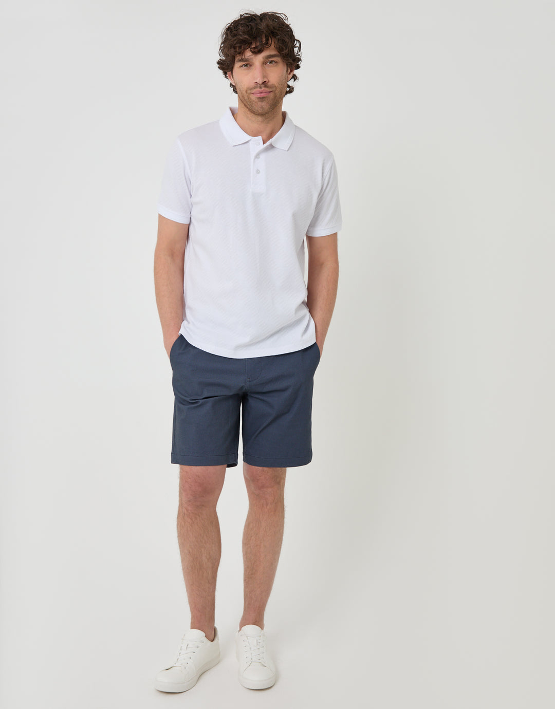 Threadbare Textured Cotton Polo Shirt in White - full body