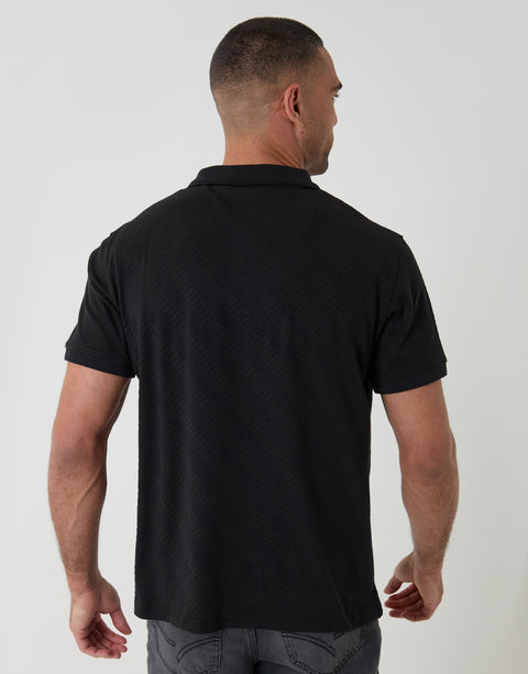 Threadbare Textured Cotton Polo Shirt in Black - back view