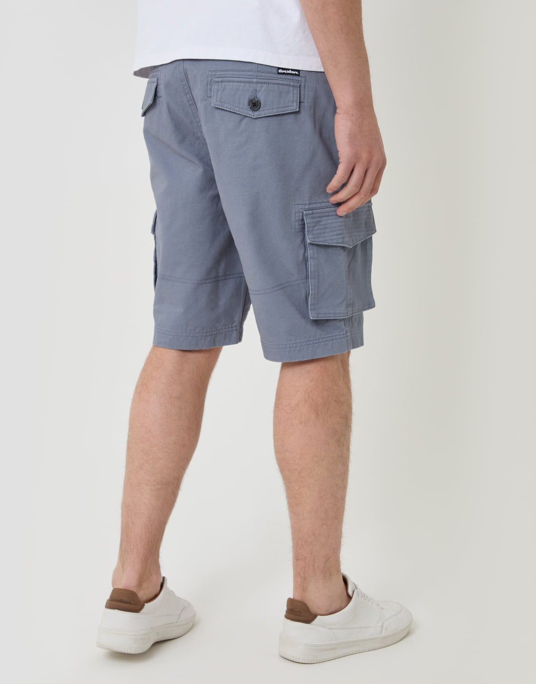 Threadbare Cargo Shorts in Misty Blue - Back View