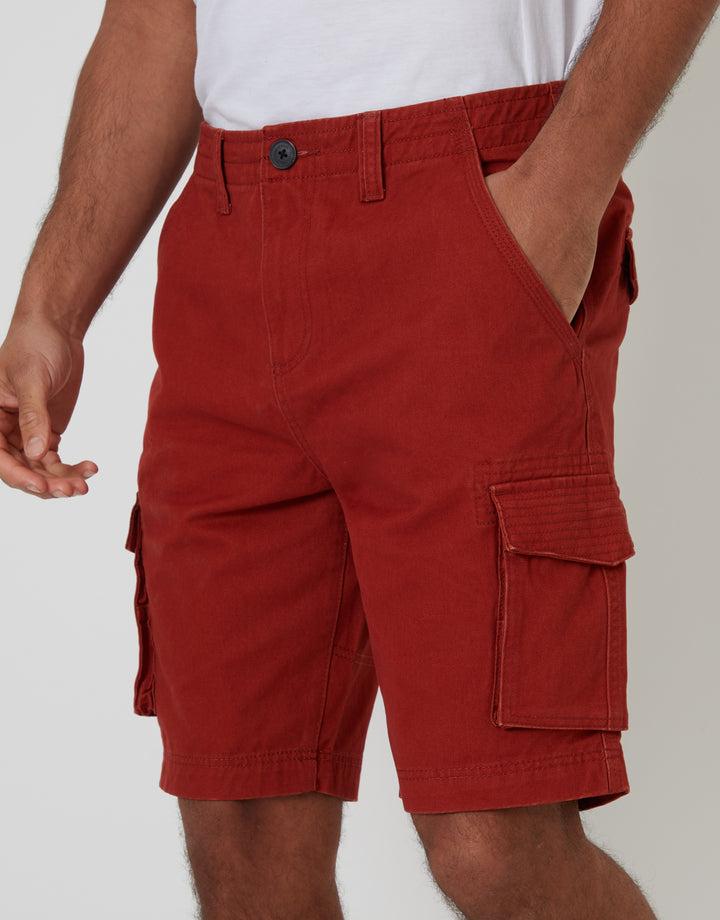 Threadbare Cargo Shorts in Rust Orange - front close up view