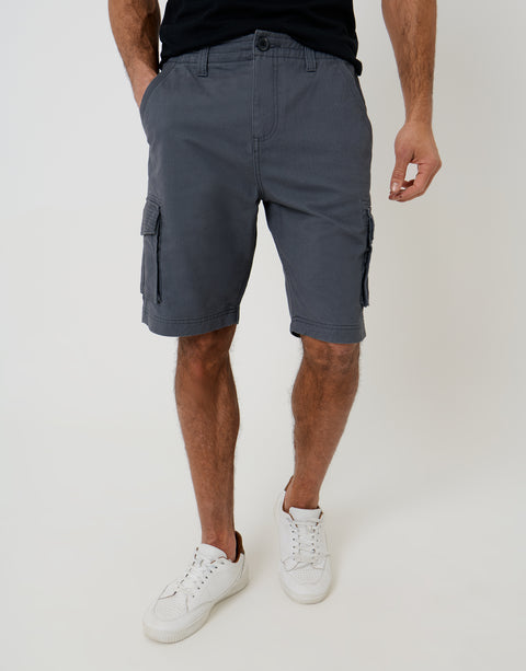 Thread bare Cargo Shorts in Dark Grey - front view