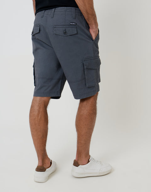 Thread bare Cargo Shorts in Dark Grey - back view