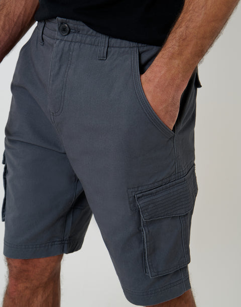 Thread bare Cargo Shorts in Dark Grey - pockets close up
