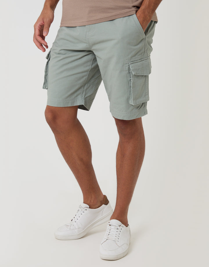 Threadbare Cargo Shorts in Sage Green - front view