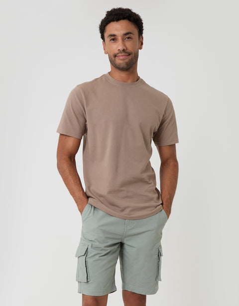 Threadbare Cargo Shorts in Sage Green - T-shirt pairing