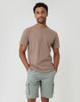 Threadbare Cargo Shorts in Sage Green - T-shirt pairing