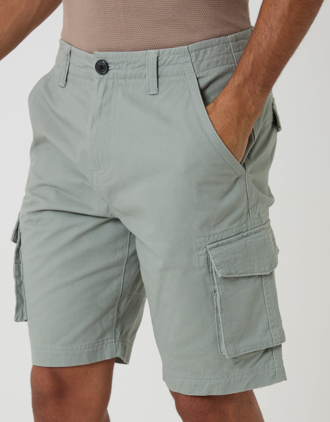 Threadbare Cargo Shorts in Sage Green - pockets close up