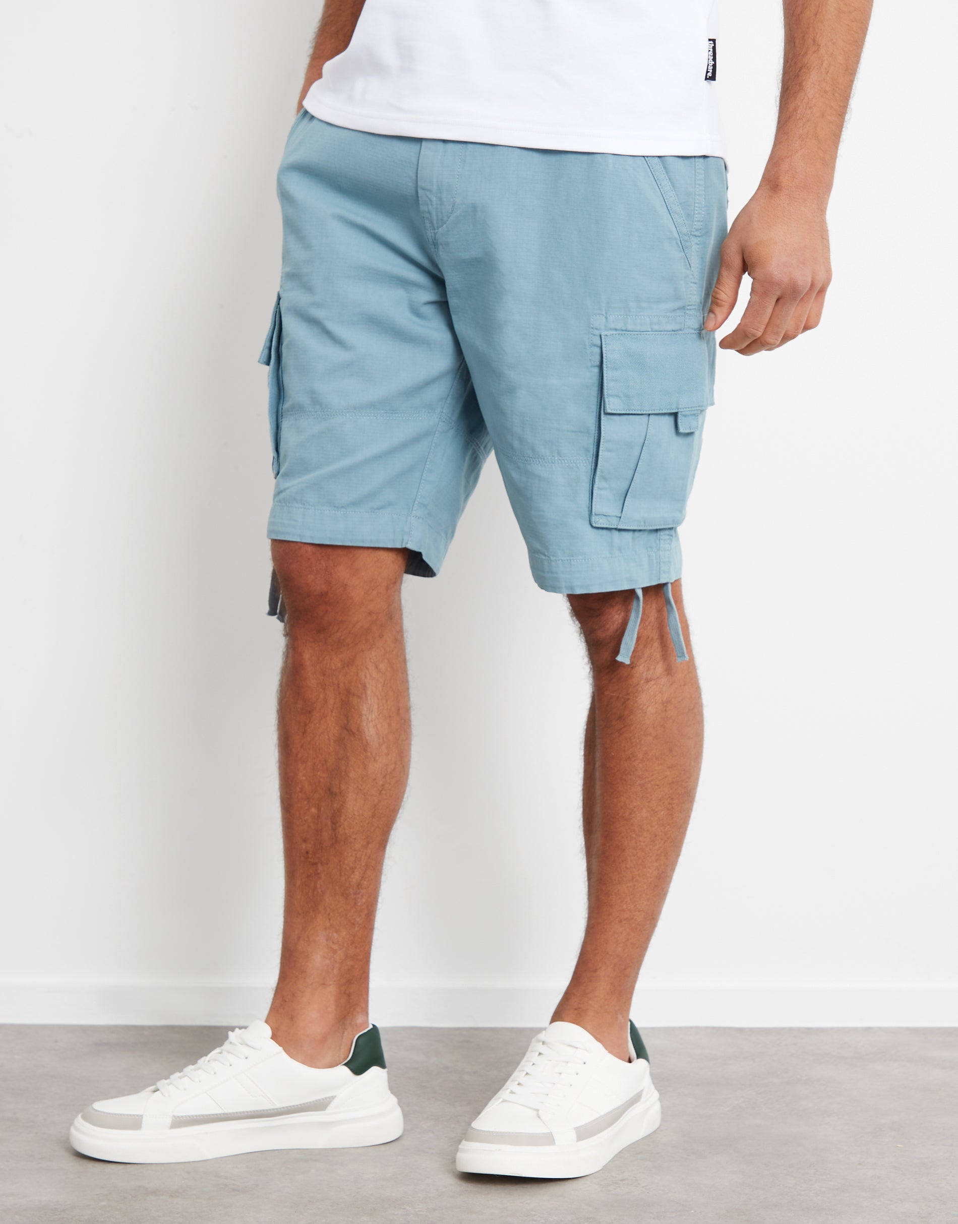 Men s Duck Egg Blue Cotton Cargo Shorts Threadbare