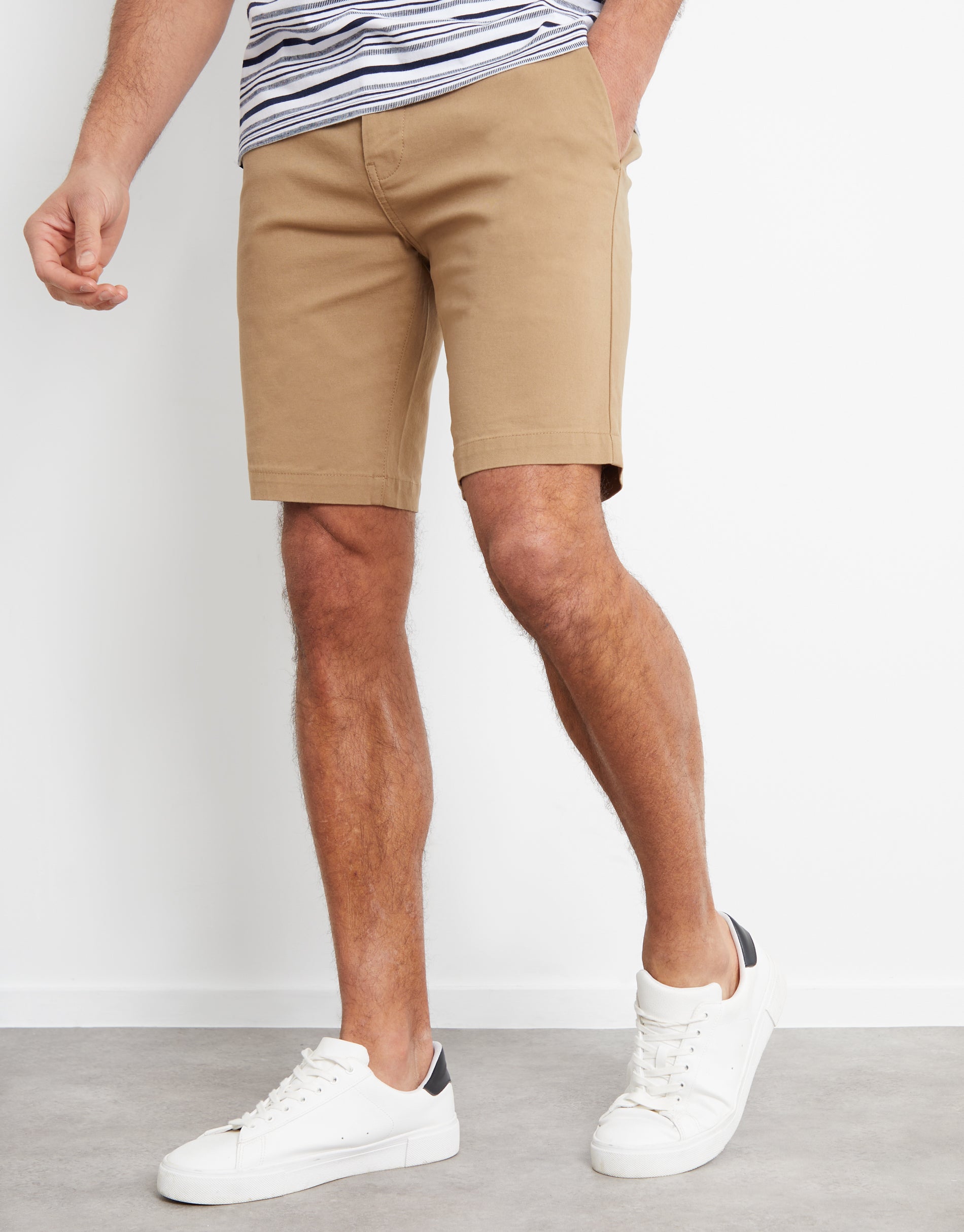 Men s Dark Stone Cotton Slim Fit Chino Shorts Threadbare