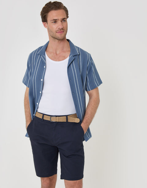 Threadbare Belted Chino Shorts in Navy - full body