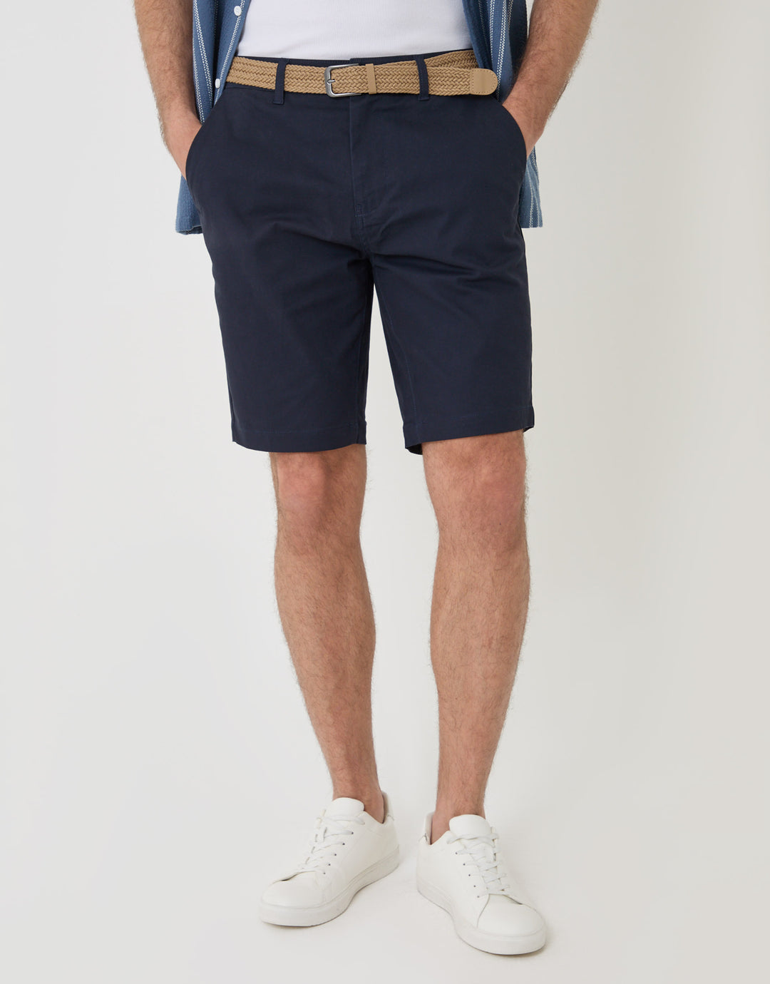 Threadbare Belted Chino Shorts in Navy - front view