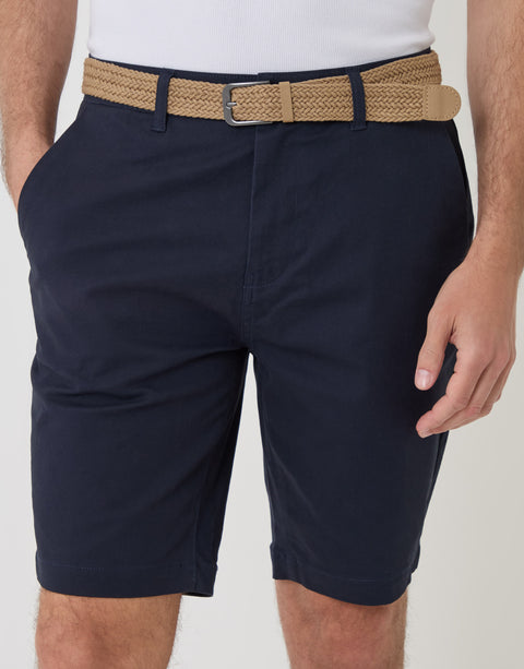 Threadbare Belted Chino Shorts in Navy - close up