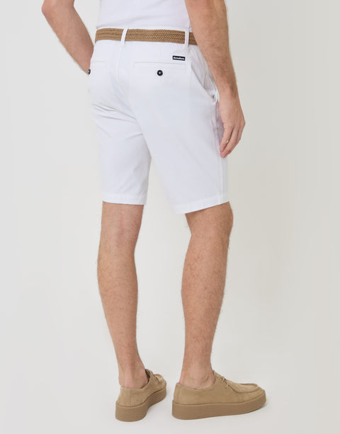 Threadbare Belted Chino Shorts in White - back view