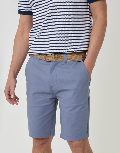 Threadbare Belted Chino Shorts in Misty Blue - close up