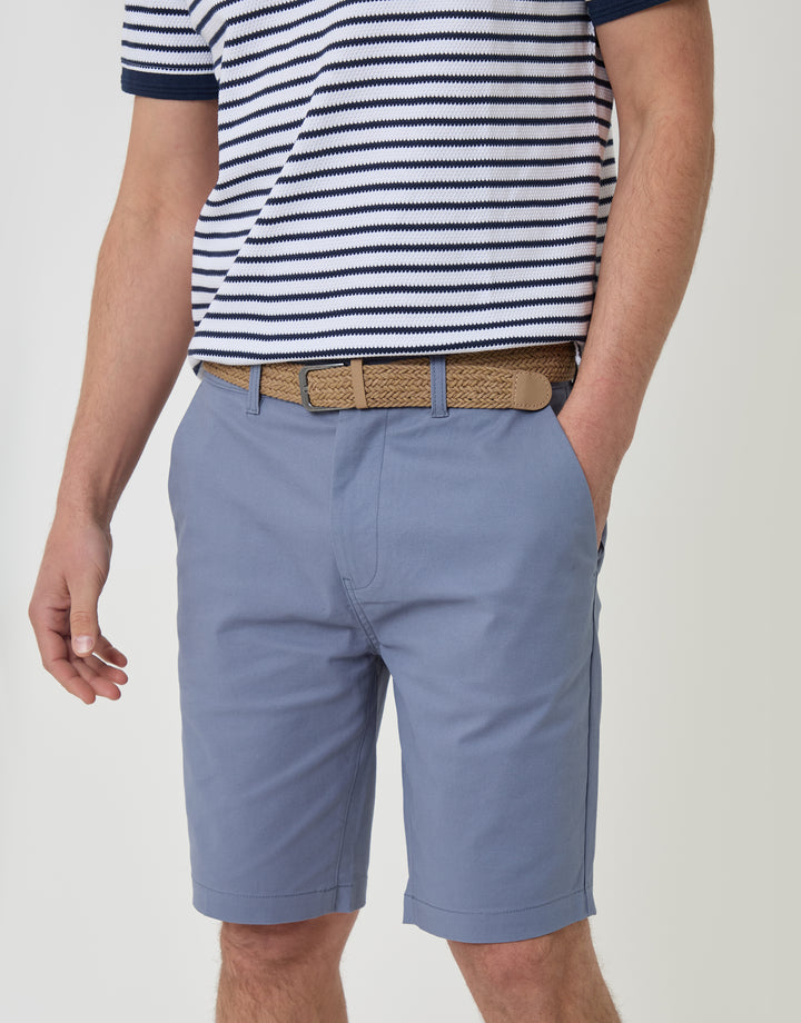 Threadbare Belted Chino Shorts in Misty Blue - close up