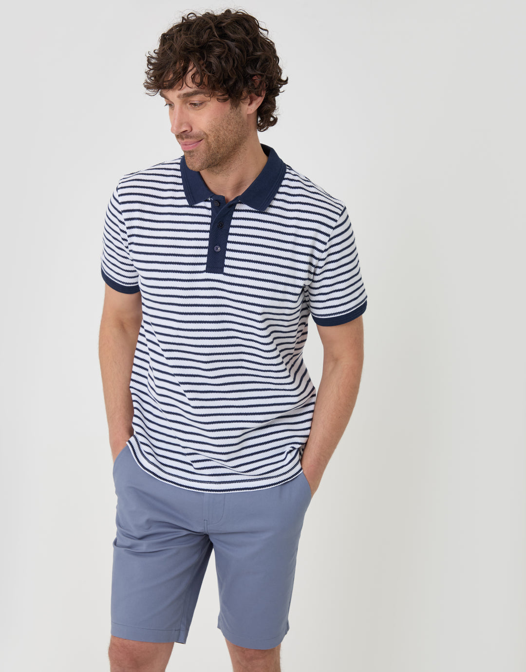 Threadbare Belted Chino Shorts in Misty Blue -full body