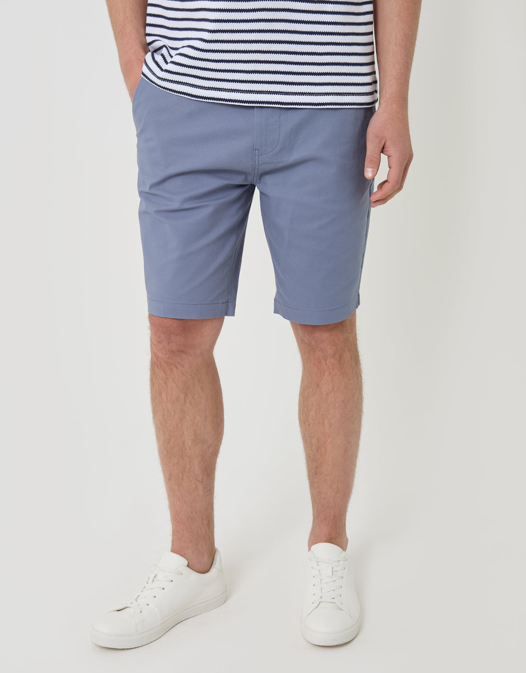 Threadbare Belted Chino Shorts in Misty Blue - front view