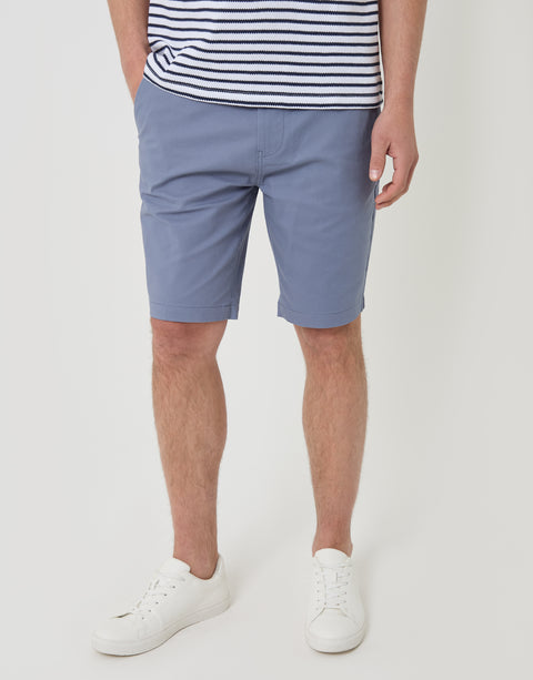 Threadbare Belted Chino Shorts in Misty Blue - front view