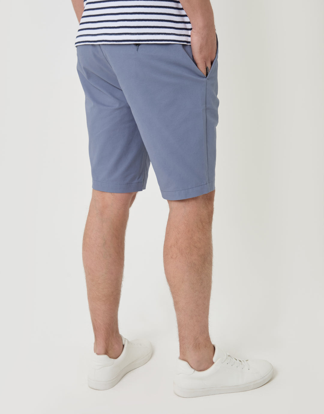 Threadbare Belted Chino Shorts in Misty Blue - back view