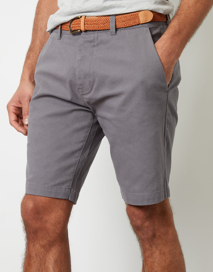 Slate Grey Belted Chino Shorts