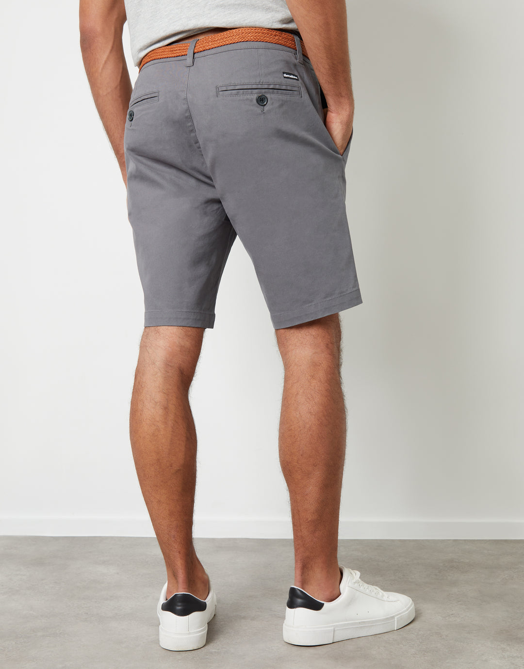 Slate Grey Belted Chino Shorts