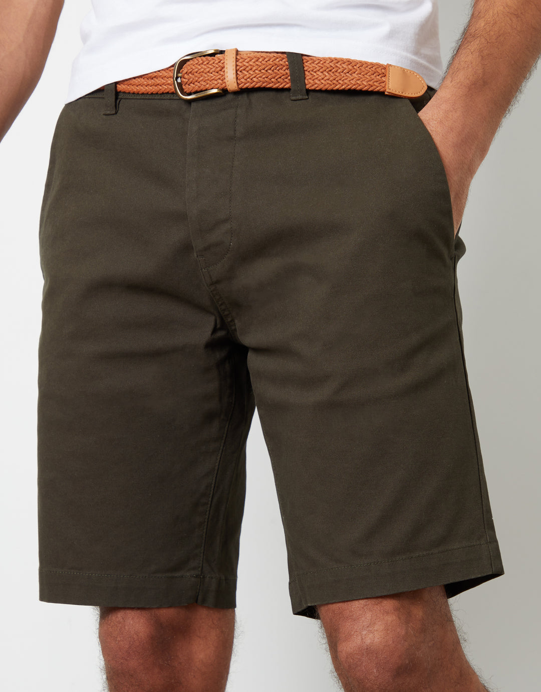 Forest Green Belted Chino Shorts