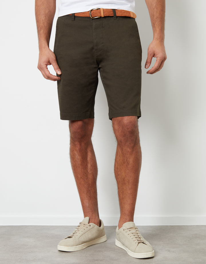 Forest Green Belted Chino Shorts