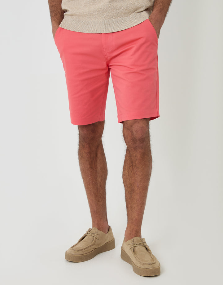 Threadbare Belted Chino Shorts in Coral Pink - front view close up