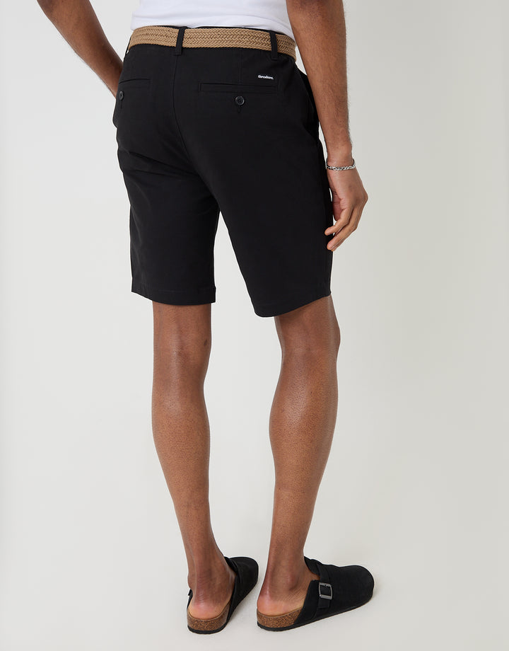 Threadbare Belted Chino Shorts in Black - back view