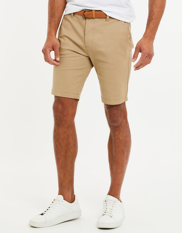 Threadbare Belted Chino Shorts in Stone - front view