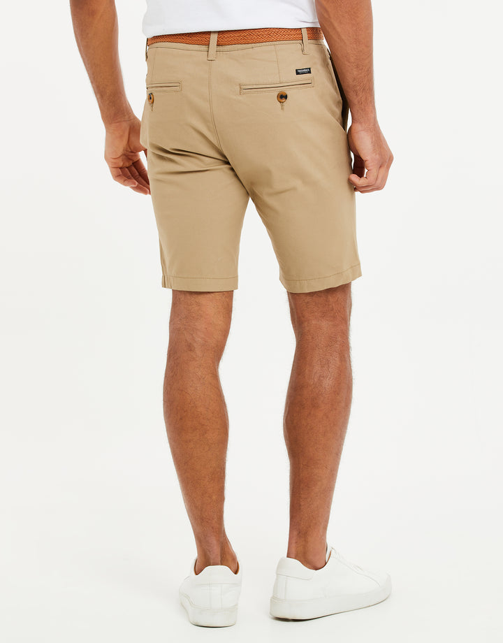 Threadbare Belted Chino Shorts in Stone - back view