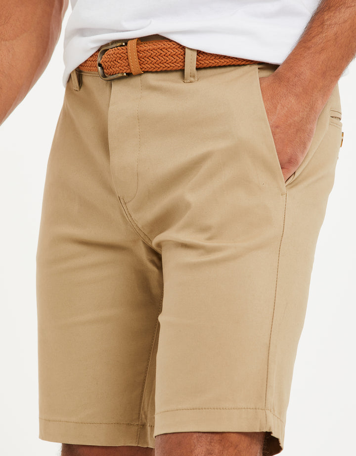 Threadbare Belted Chino Shorts in Stone - pockets close up