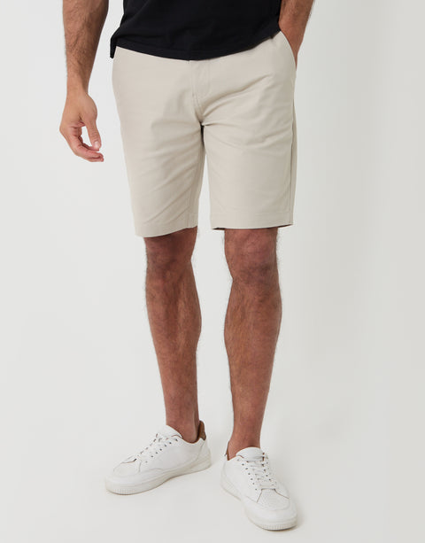Threadbare Belted Chino Shorts in  Light Stone - Front View with shoes