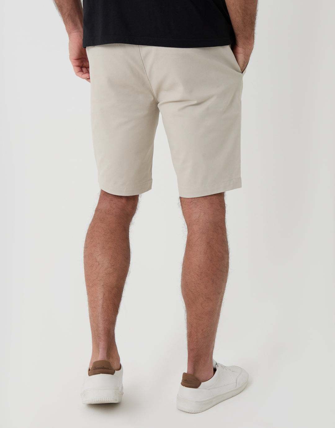 Threadbare Belted Chino Shorts in  Light Stone - Back View