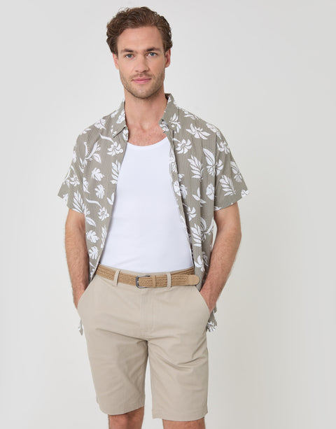 Threadbare Belted Chino Shorts in Stone - front view