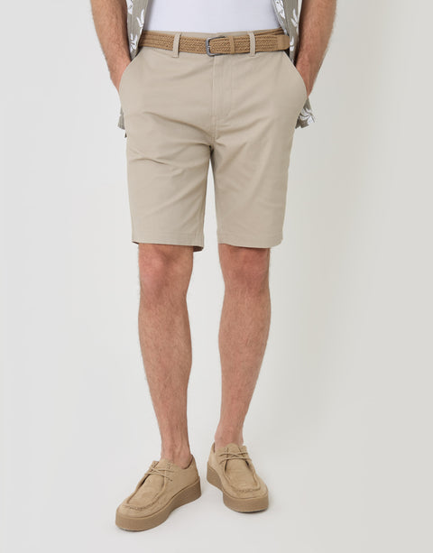 Threadbare Belted Chino Shorts in Stone - front view