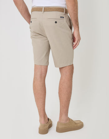 Threadbare Belted Chino Shorts in Stone -  back view