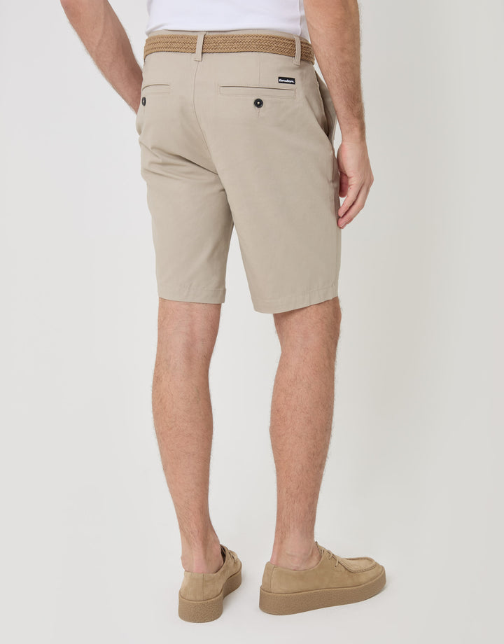 Threadbare Belted Chino Shorts in Stone -  back view