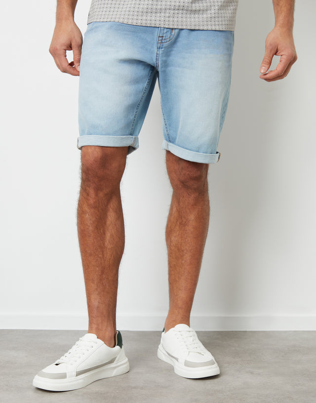 Men's Bleach Wash Denim Shorts