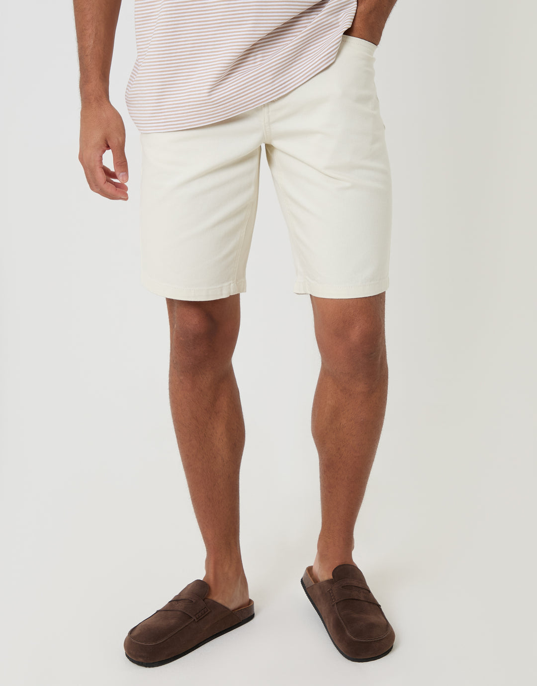 Threadbare Denim Shorts in Ecru - front view