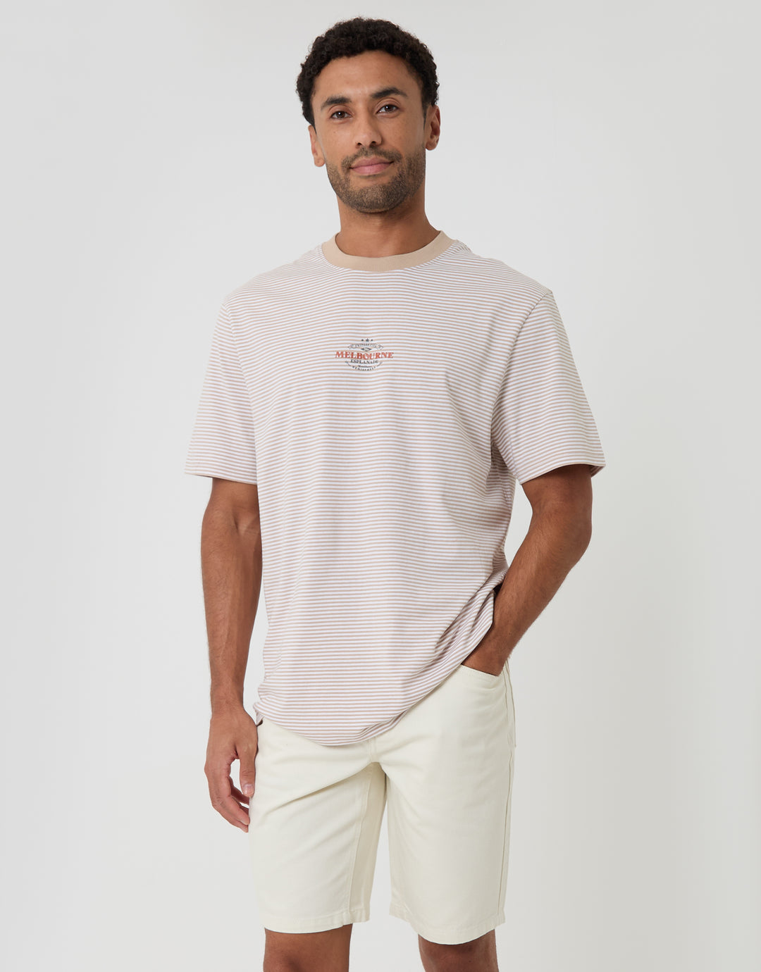 Threadbare Denim Shorts in Ecru - T-shirt pairing