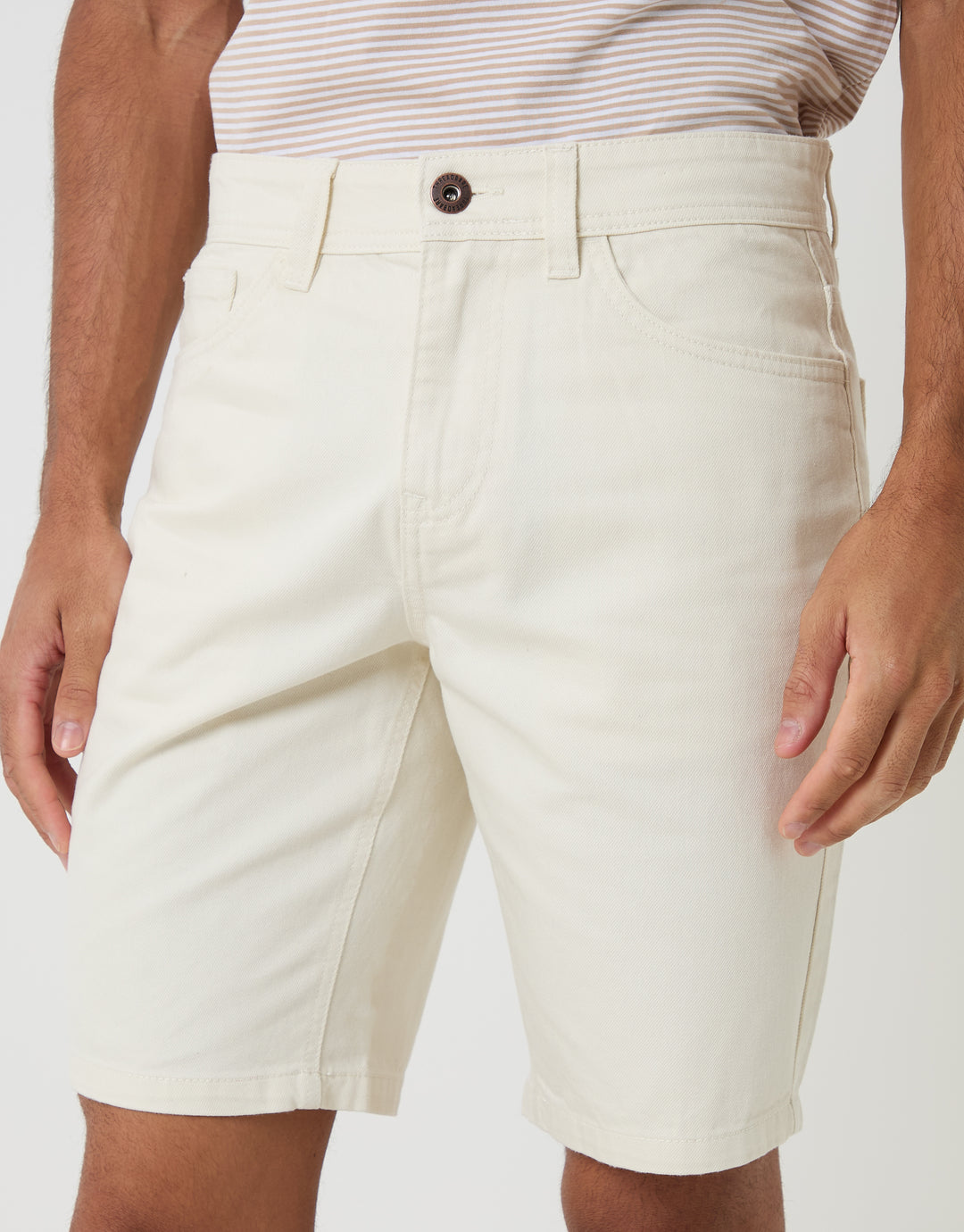 Threadbare Denim Shorts in Ecru - front view close up